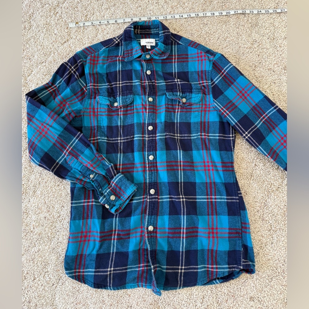 Sonoma Goods for Life Blue Plaid Flannel Button-Up Shirt | Size Small